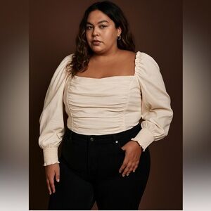 ASTR the Label Tonina Ruched Blouse Anthropology Boho XL puff sleeve romantic